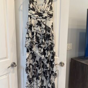 Alice + Olivia Black and White Floral Ruffle Maxi Dress